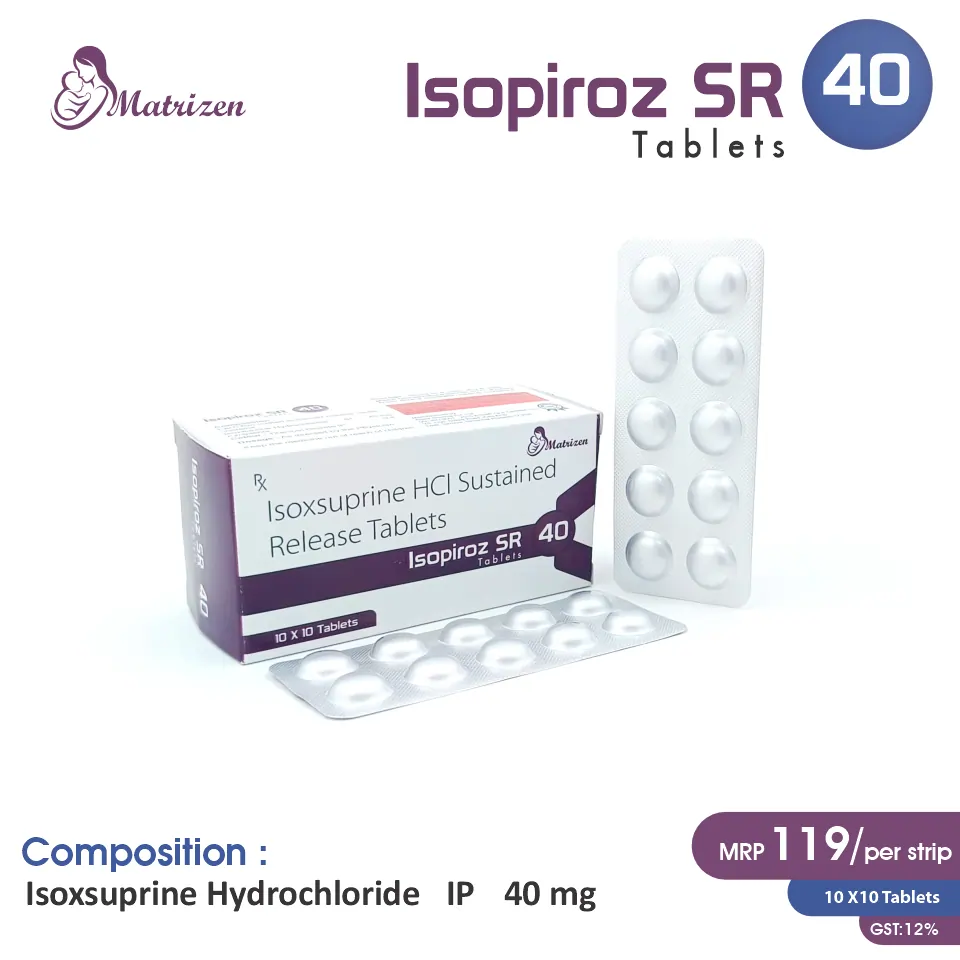 Isoxsuprine 40mg Tablet at Best Price in PCD Pharma Franchise for Vasodilator and Peripheral Vascular Disease Treatment.